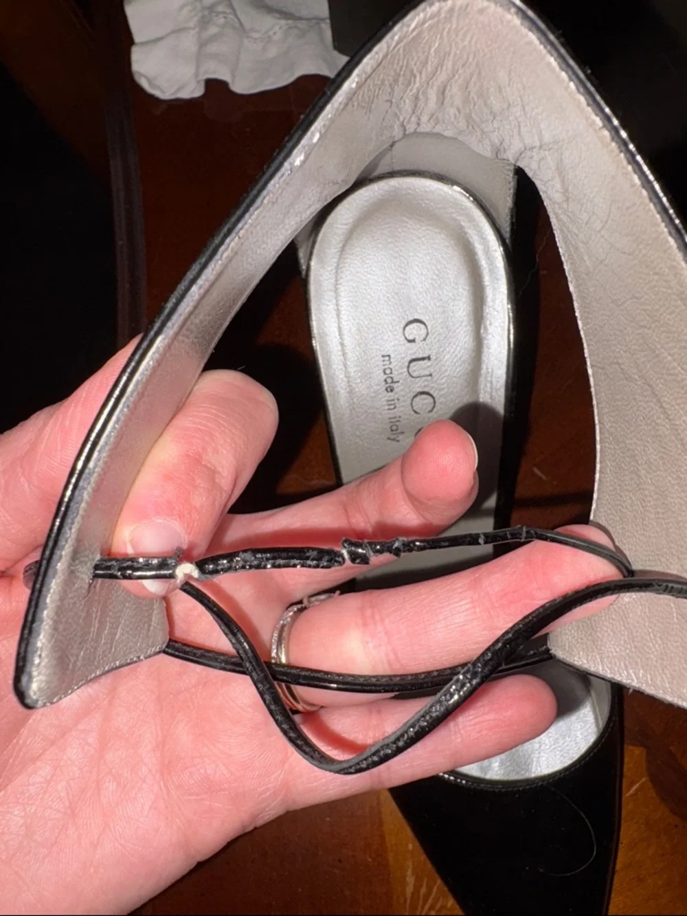 Gucci Black Patent Leather Pointed Lace-Up Heels - Picture 6 of 8